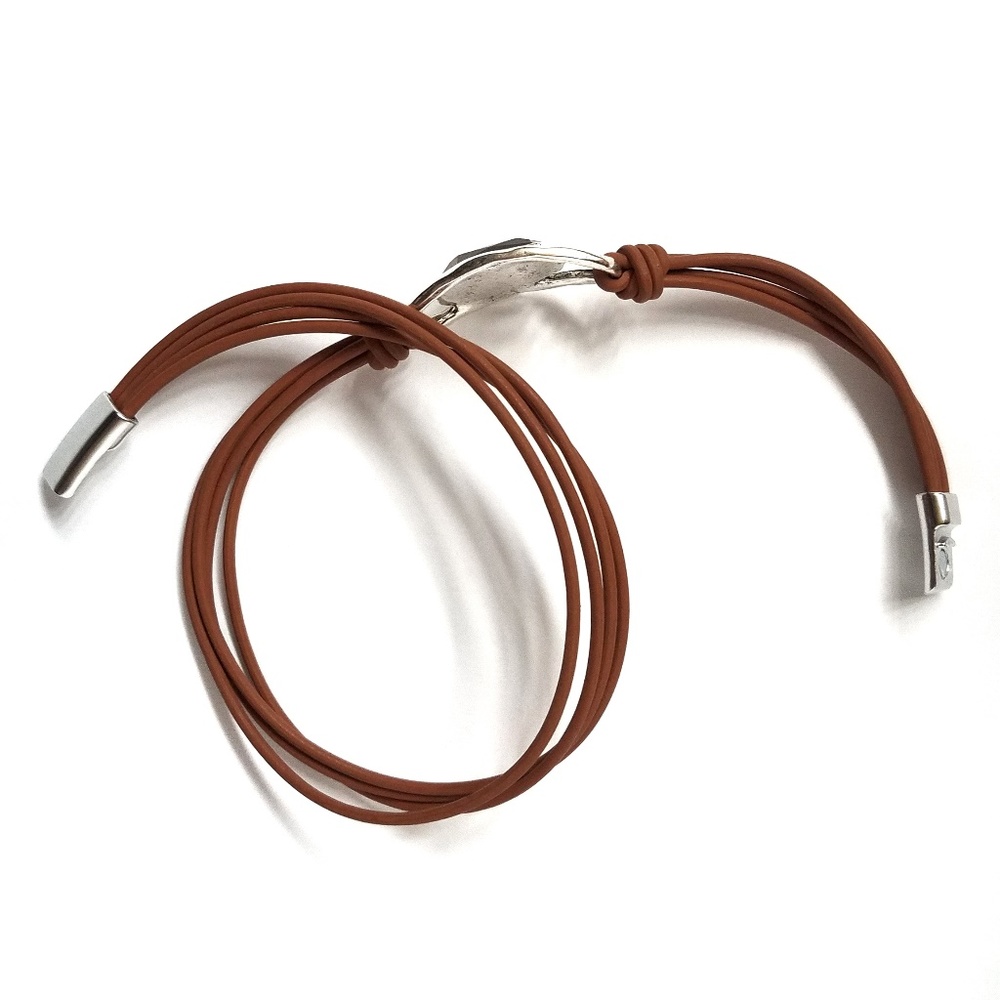 Leather Wrap Brown Glass Bead Bracelet - Picture 4 of 8